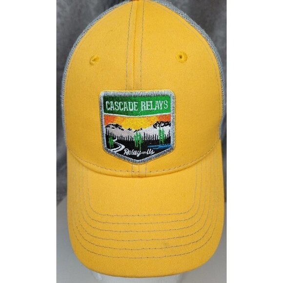 Yellow Gray snapback Trucker Hat Cascade Mountains Cascade Relays Volunteer Cap - Picture 1 of 10